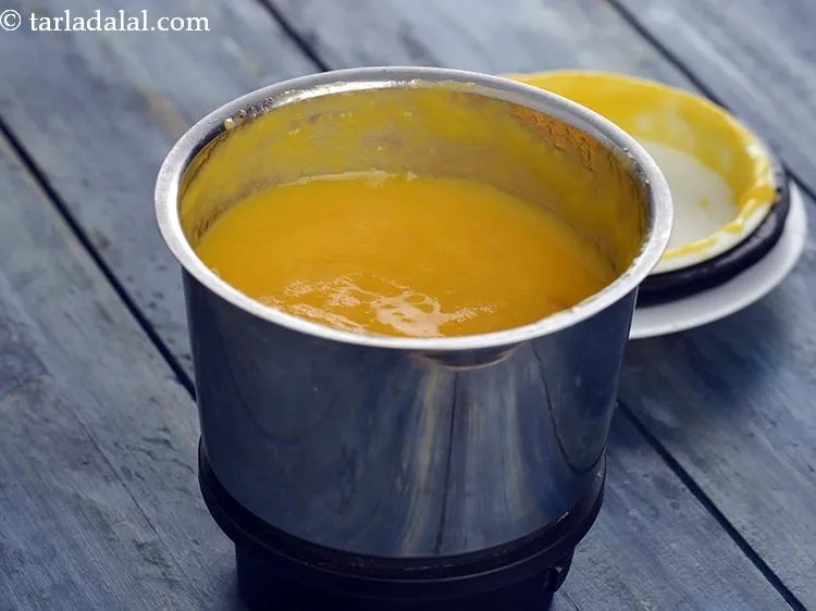 Step 6 – Put the canned peach cubes in a mixer jar and blend till smooth to get …