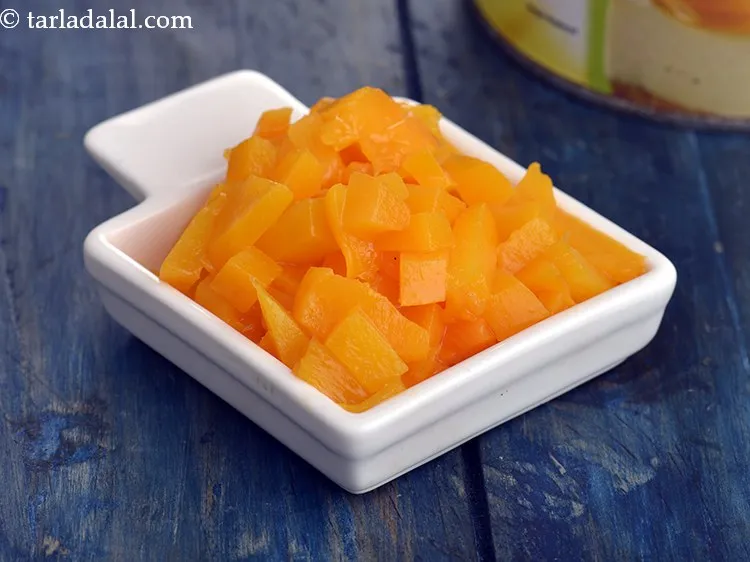 Step 5 – Cut the canned peaches into cubes.&nbsp;