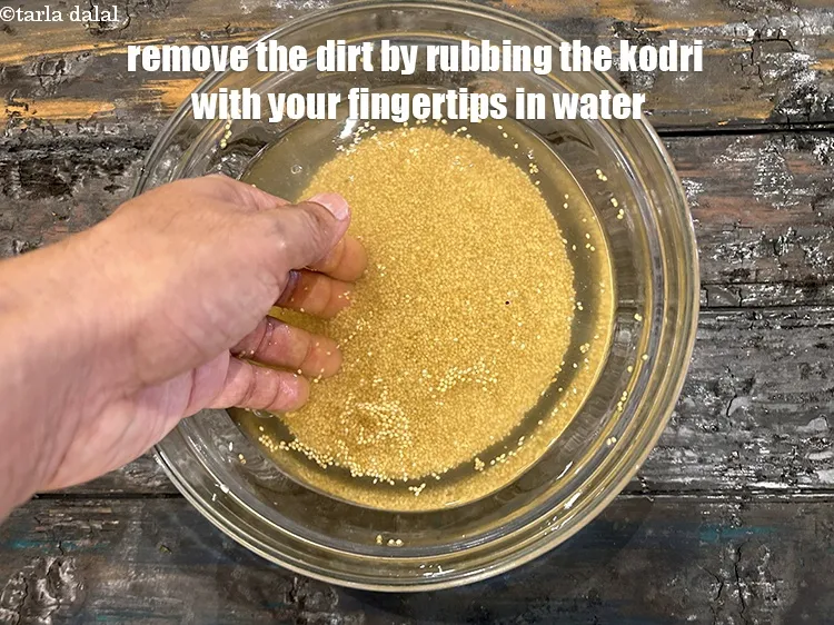 Step 5 – Remove dirt by rubbing the kodri with your fingertips in water.