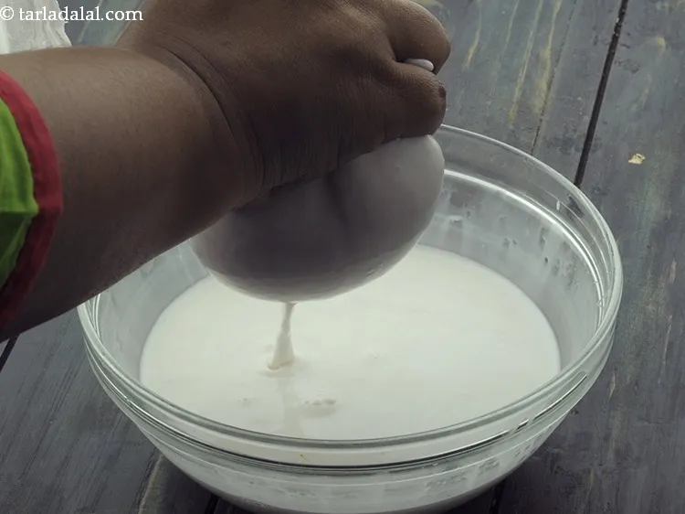Step 6 – Squeeze homemade <strong>coconut milk</strong> with your hands. This thick <strong>coconut milk</strong> is called 1st extract …