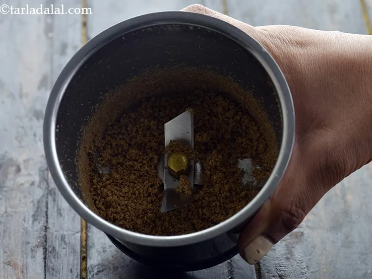 Step 14 – Blend in a mixer to a coarse powder and keep aside. Blend them in intervals …