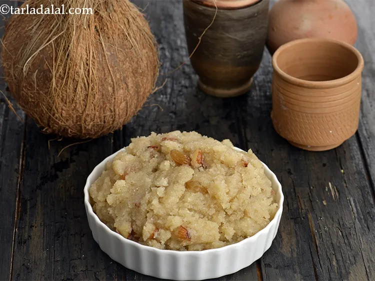 Step 16 – <p>Serve the <strong>coconut sheera</strong> hot.&nbsp;<a href="https://www.tarladalal.com/pineapple-sheera-pineapple-kesari-pineapple-halwa-8685r">Pineapple Sheera</a>, <a href="https://www.tarladalal.com/Kaju-Kopra-Sheera-(--Mithai)-2039r">Kaju Kopra Sheera</a> are few of my …