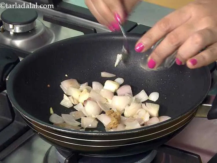 Step 2 – Add the ginger paste. It is the most essential ingredient of Indian subzis.