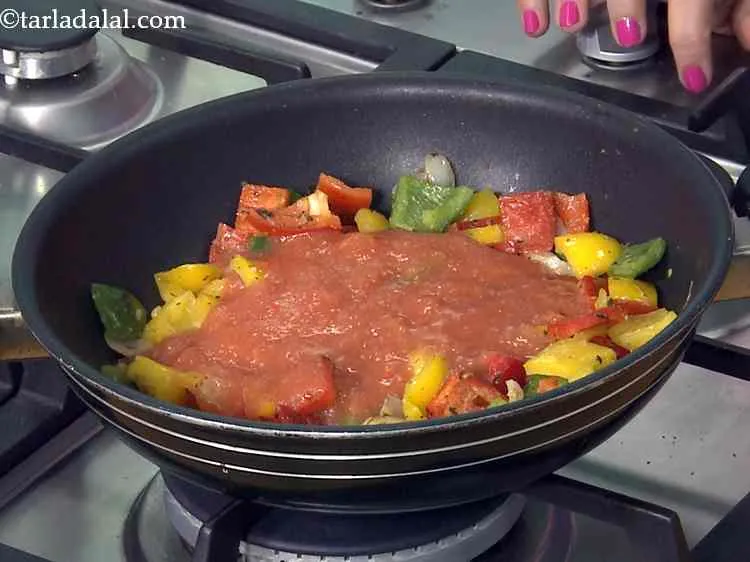 Step 6 – Add <meta charset="UTF-8" />1 1/4 cups&nbsp;fresh <a href="https://www.tarladalal.com/fresh-tomato-pulp-homemade-tomato-pulp-38652r">tomato pulp</a>. We have not used of readymade …