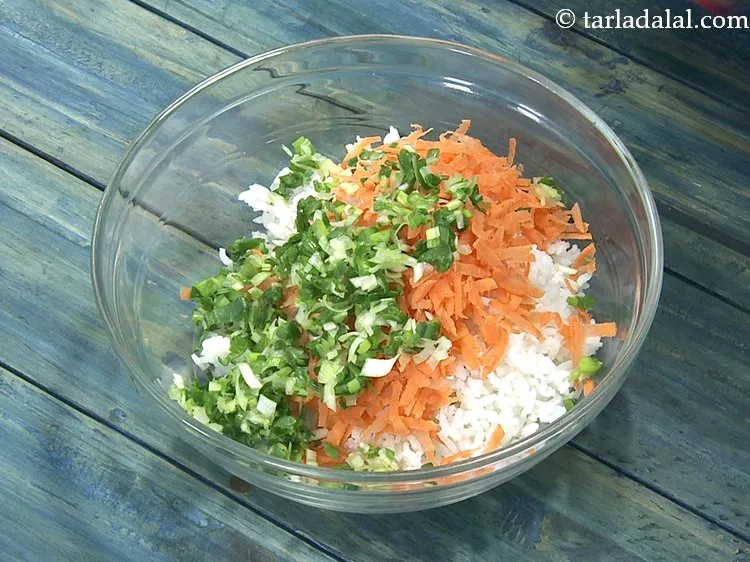 Step 3 – Add finely chopped spring onion whites and greens.