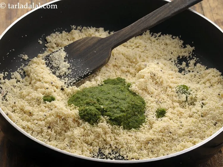 Step 17 – Add coriander chutney and cook for a minute more.&nbsp;
