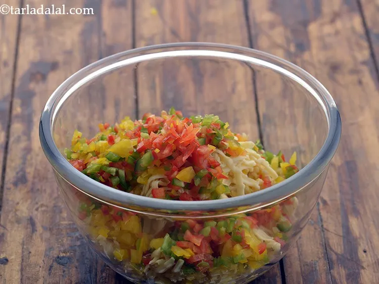 Step 12 – Add finely chopped coloured capsicums.