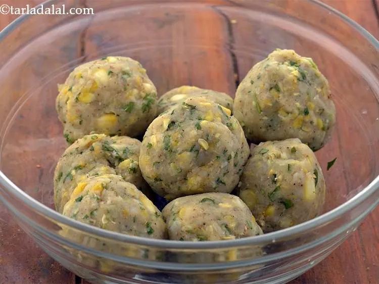 Step 19 – Divide the <strong>Corn Potato Tikkis (Corn Tikkis)</strong> mixture into 8 equal portions. Shape each portion …