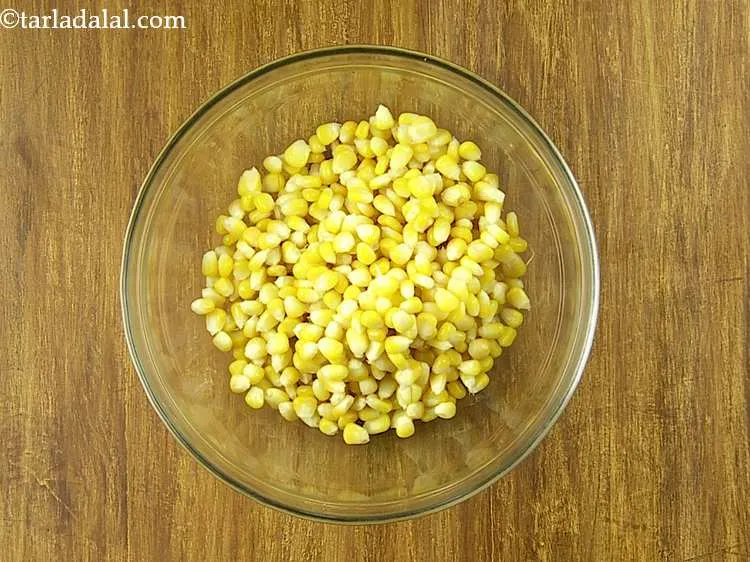 Step 6 – To prepare the fresh <strong>corn bhel</strong>, in a deep bowl, take 2 cups cooked sweet …