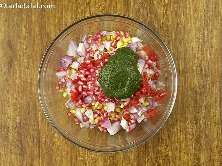 Step 10 – Add the green chutney. Our website has many recipes for <a href="https://www.tarladalal.com/Green-Chutney-(Chaat)-2797r" target="_blank">green chutney</a> but, …