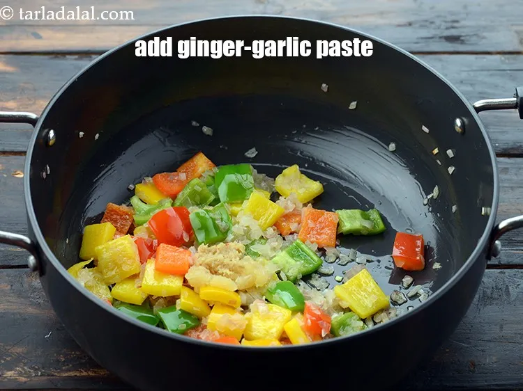 Step 15 – Add 1 tsp&nbsp;<a href="https://www.tarladalal.com/glossary-ginger-garlic-paste-adrak-lehsun-ki-pate-adrak-lahsun-ki-paste-939i">ginger-garlic (adrak-lehsun) paste</a>.