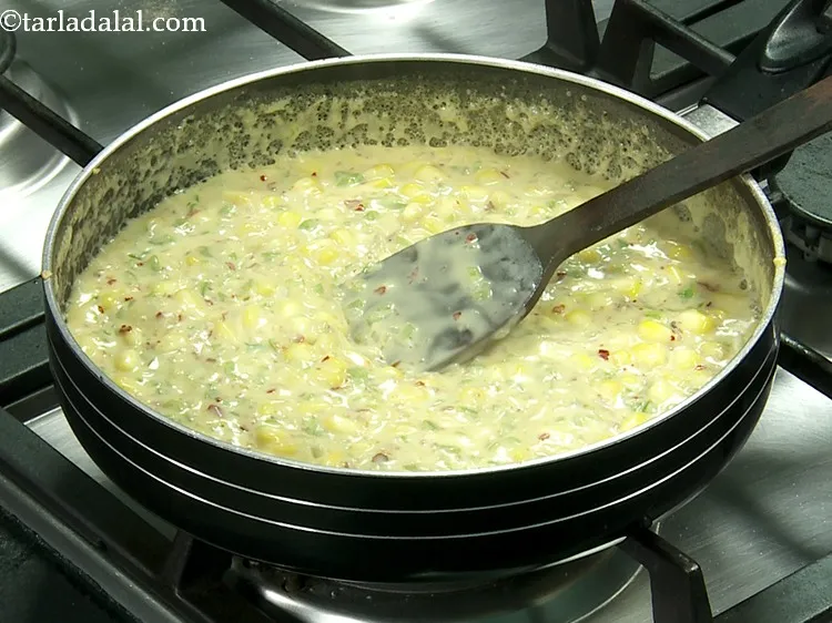 Step 23 – Mix well &amp; cook filling for <strong>corn enchiladas</strong> on a medium flame for 2 minutes, …