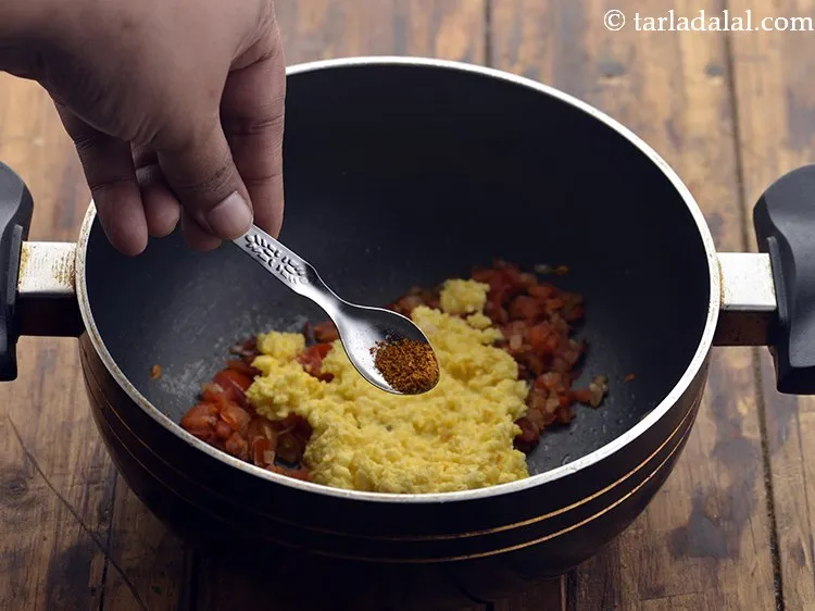 Step 17 – Also add a pinch of sambar powder to it. You can also add sambar powder …