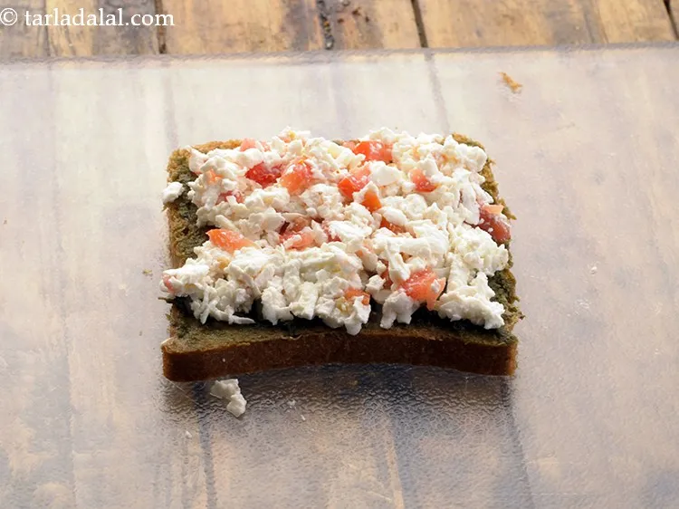 Step 24 – Spread a portion of the cottage cheese tomato filling on the bread. Similarly, you can …