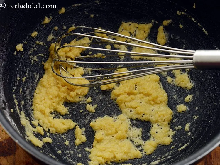 Step 13 – Saute and stir using a whisk. Also make sure that the flour doesnt discolour.&nbsp;