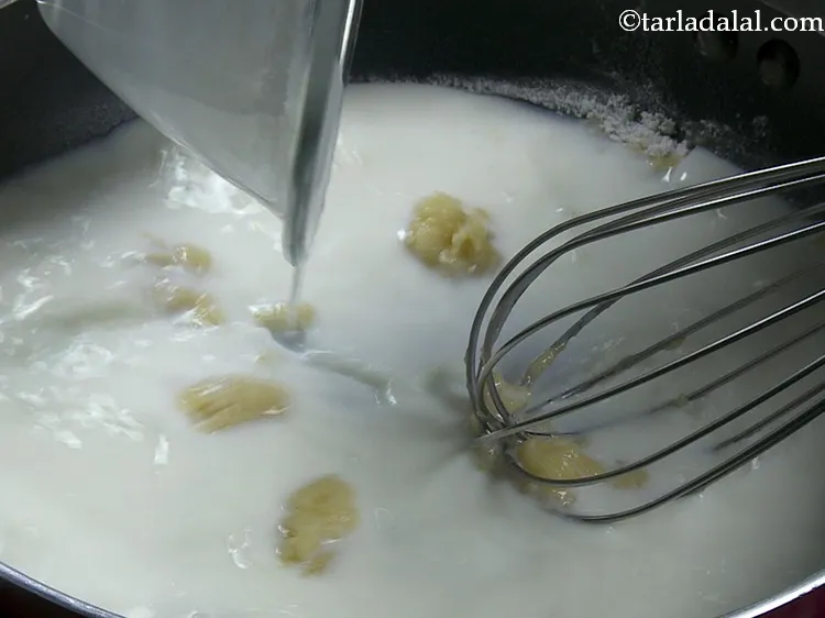 Step 9 – Once you see the flour has become a little frothy and golden in colour, reduce …