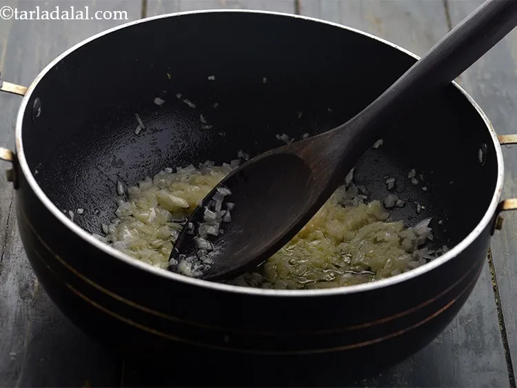 Step 15 – Saut&eacute; on a medium flame for 2 minutes or till the onions turn translucent.