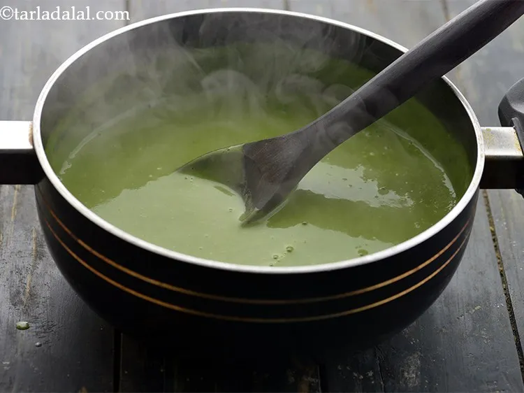 Step 21 – Mix &nbsp;<strong>cream of spinach soup (cream of palak soup)</strong>&nbsp;well and cook on a medium flame …