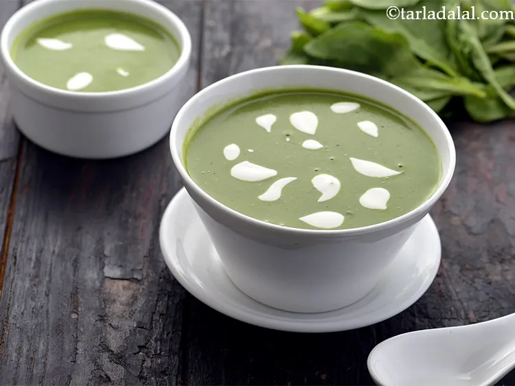 Step 24 – Serve the <strong>cream of spinach soup</strong> hot garnished with cream. If you enjoyed this <strong>creamy …