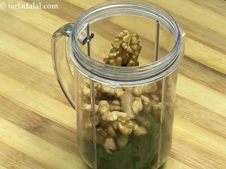 Step 20 – Add whole walnuts. The authentic recipe of pesto sauce makes use of pine nuts but, …