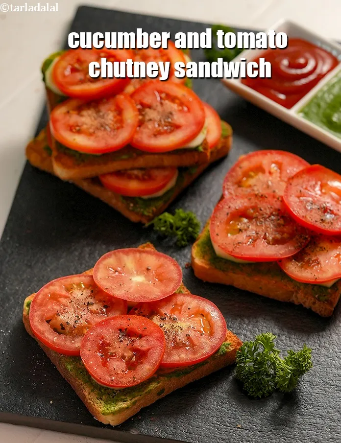 Step 18 – Serve&nbsp;<strong>tomato and cucumber open sandwich | cucumber and tomato</strong>&nbsp;<strong>chutney</strong>&nbsp;<strong>sandwich | healthy Indian tomato cucumber toast …