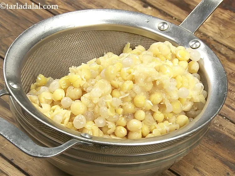 Step 9 – Drain the boiled safed vatana and keep aside. You can reserve the water and use …