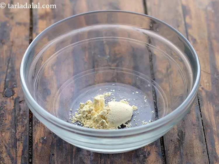 Step 11 – For <strong>dahiwali toovar dal</strong>, in a small bowl take besan. It helps in thickening the …