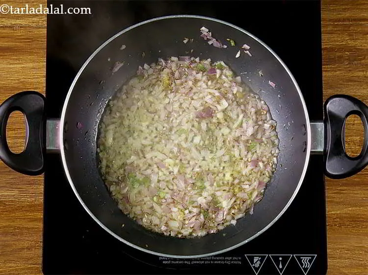 Step 16 – Add the onions and saut&eacute; on a medium flame for 1 minute.