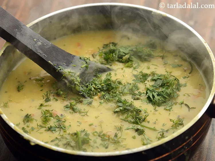 Step 25 – Garnish <strong>dal fry </strong>with coriander. To make Dhaba style dal fry, add a dhungar at …