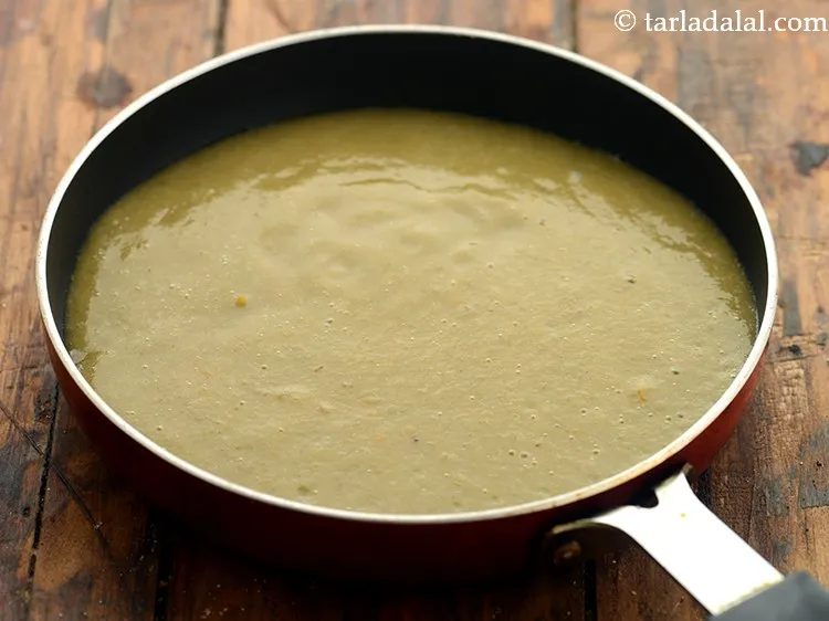 Step 29 – Transfer the pur&eacute;e into a broad non-stick pan.