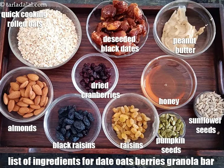 Step 2 – Oats dates berries granola bars are made of&nbsp;1 cup&nbsp;deseeded&nbsp;<a href="https://www.tarladalal.com/glossary-black-dates-kala-khajur-823i">black dates (kala khajur)</a>,1 1/2 cups&nbsp;<a …
