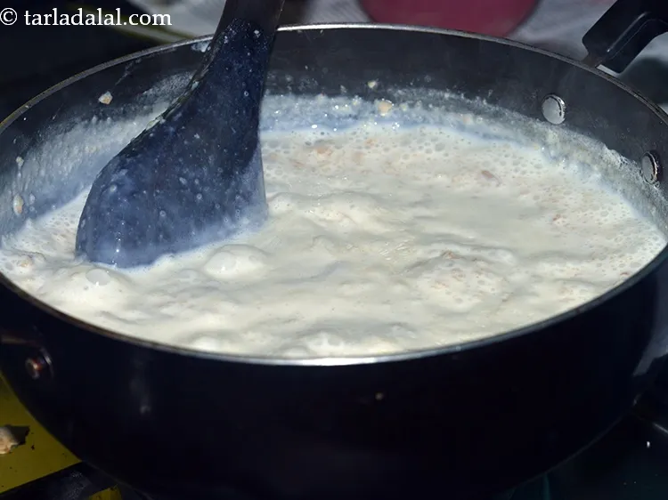 Step 4 – Stirring is necessary to prevent the milk from sticking to the pan.
