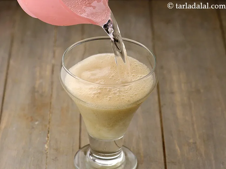 Step 22 – Just before serving, add 3/4 cup&nbsp;chilled&nbsp;<a href="https://www.tarladalal.com/glossary-soda-club-water-614i">soda</a>. We have used plain soda, but you can …