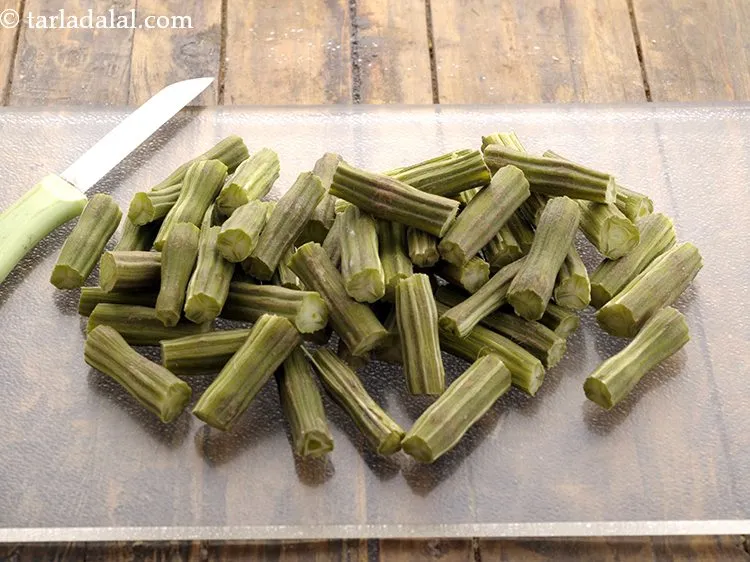 Step 4 – Wash and clean the drumstick thoroughly. Chop off the top a bit and partially peel …