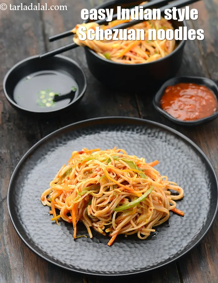 Step 30 – Serve <strong>Schezwan noodles recipe | easy Indian style Schezuan noodles | Chinese veg Schezwan noodles</strong> …