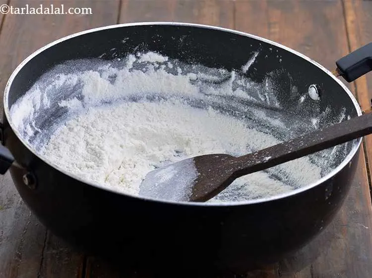 Step 2 – Dry roast this flour for 2 minutes while stirring in between to avoid browning of …