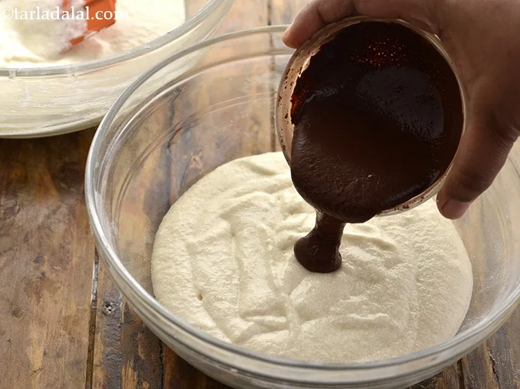 Step 17 – Add the cocoa mixture in one of the batter.