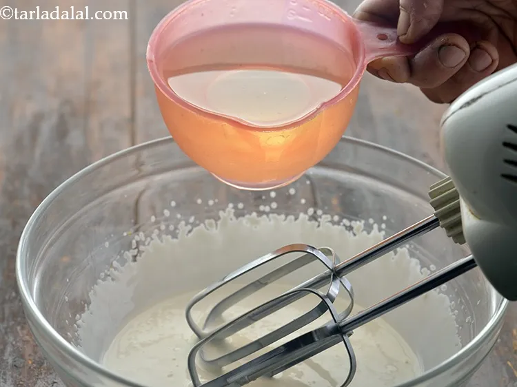 Step 5 – Add the oil gradually while continuously beating the fresh cream-condensed milk mixture for another 2 …