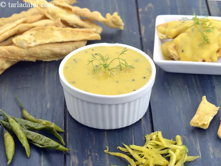 Step 20 – Serve<strong> fafda chutney recipe | Indian besan chutney | Gujarati khaman kadhi | kadhi chutney …