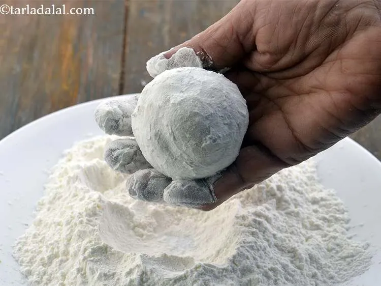 Step 26 – Roll the pattice in the arrowroot flour to coat it evenly on all sides.