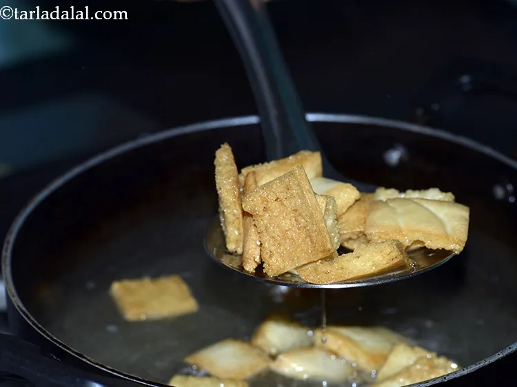 Step 6 – Heat the oil in deep non-stick pan and deep-fry a few pieces at a time …