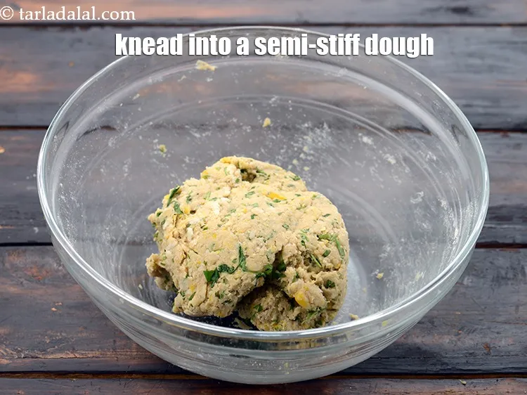 Step 19 – Add approx 1/4 cup of water.&nbsp;Knead into a semi-stiff dough.&nbsp;