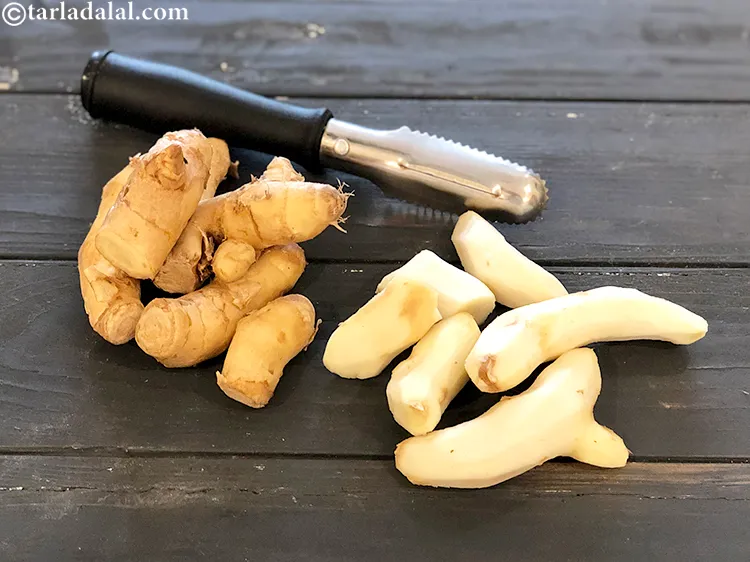 Step 3 – Peel the ginger with a grater. Then cut the edges off with a knife.