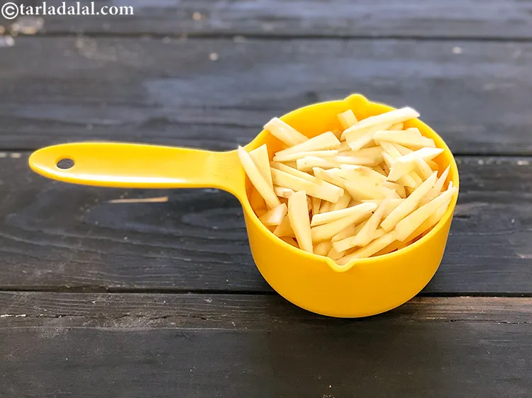 Step 5 – To make&nbsp;fresh ginger pickle, take one cup sliced fresh ginger.