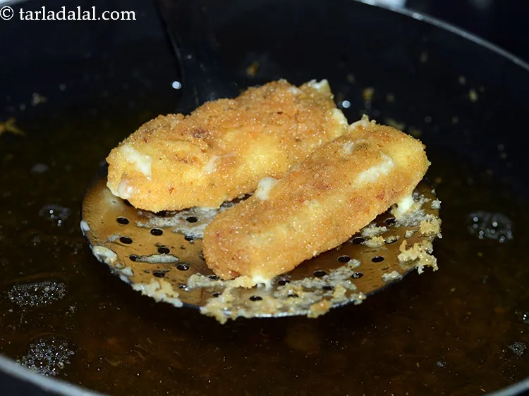 Step 12 – Deep-fry 2 to 3 cheese sticks at a time on a high flame for approx. …