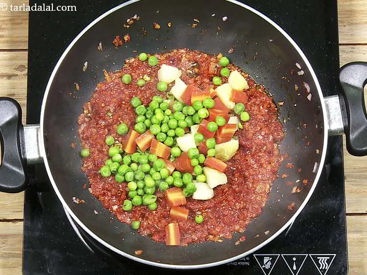 Step 21 – Add green peas. Mushroom, baby corn, broccoli are some other vegetables that you can add …