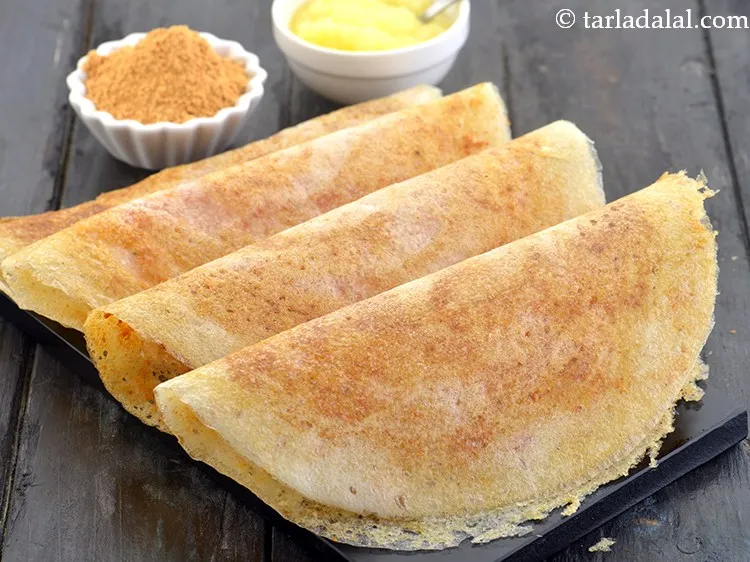 Step 35 – Serve <strong>ghee roast dosa</strong> immediately with coconut chutney and sambhar.