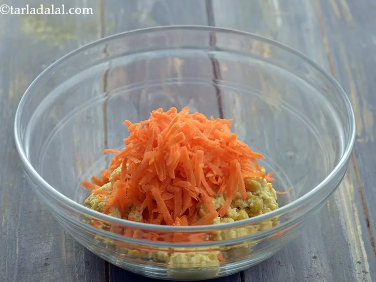 Step 17 – Add carrot. You can add any vegetables of your choice like grated beetroot, lauki, cabbage, …