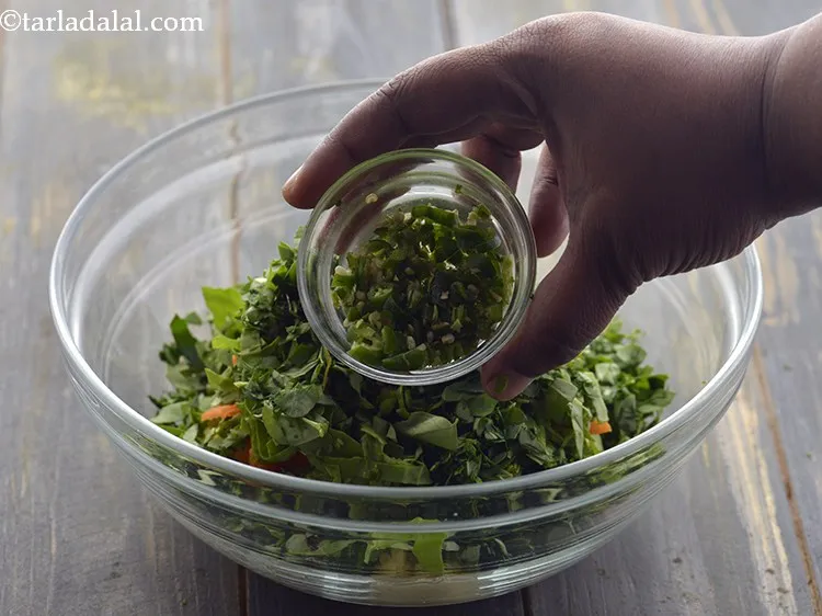 Step 21 – Add green chillies. It can be swapped with red chilli powder.