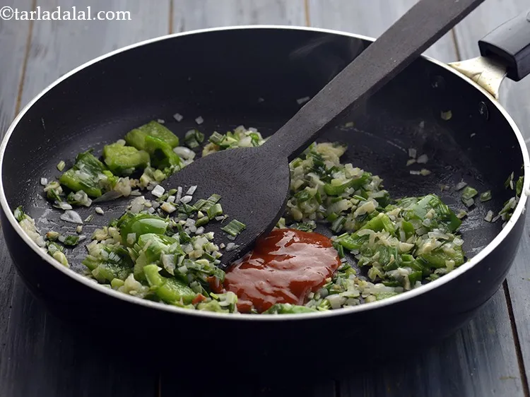 Step 35 – Add the red chilli sauce. You can increase or decrease the amount of chilli sauce …